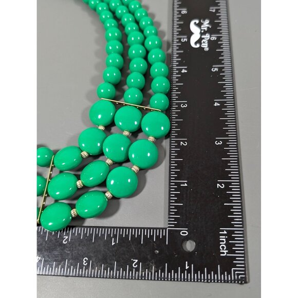 Charming Charlie Green Triple Strand Beaded Statement Bib Necklace 21" - Picture 7 of 7